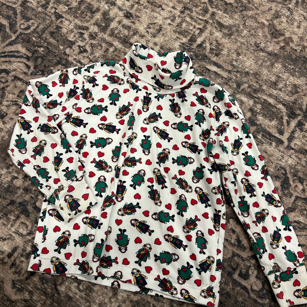 Vintage Neighborhood Heart and Doll Patterned Top